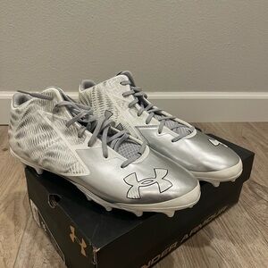 Under Armour UA Nitro Mid D White/Silver Men's Football Cleats Size 16